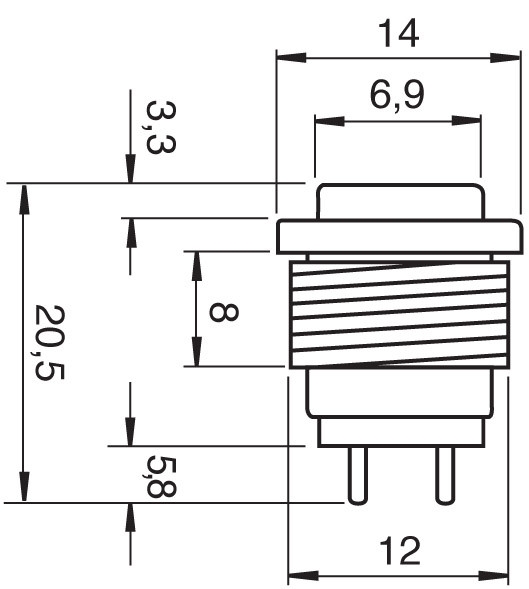 Pulsador redondo roscado cuerpo metálico circuito abierto. 0,5A./250V. Rojo. Mod. 0997-R-1181.jpg