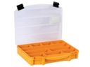 Caja de almacenamiento, 10 compartimentos fijos, transparente, cubierta apilable, 251 x 200 x 44 mm, amarillo/negro. Mod. OMR10-17923.jpg