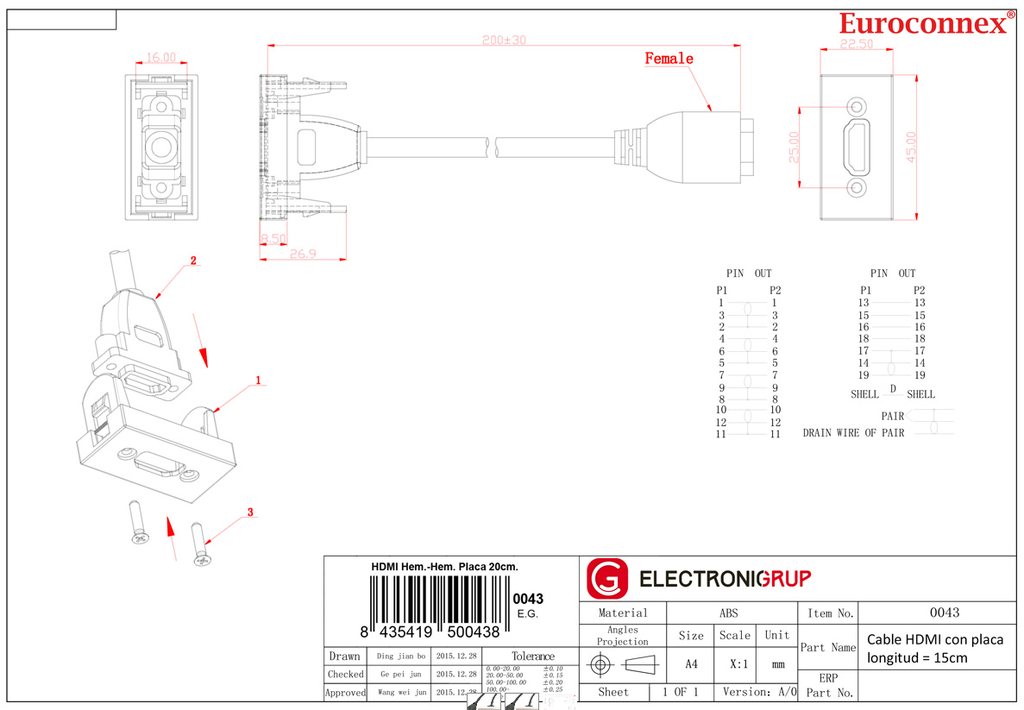 Conexión HDMI hembra placa a HDMI hembra 20 cm. Mod. 0043-17077.jpg