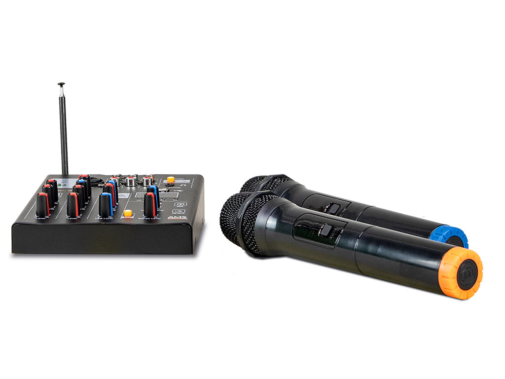 Mezclador de 5 canales con USB/Bluetooth y 2 mic. de mano inalámbricos. Mod. AM MINI WIRELESS