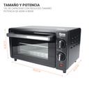 Mini horno tostador negro 10l 800W. Mod. TMPHO001BK