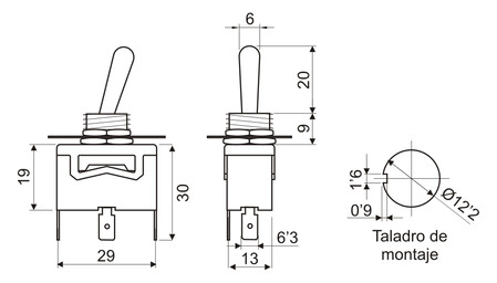 Conmutador de palanca ON-ON terminal faston. Mod. 11.464/C