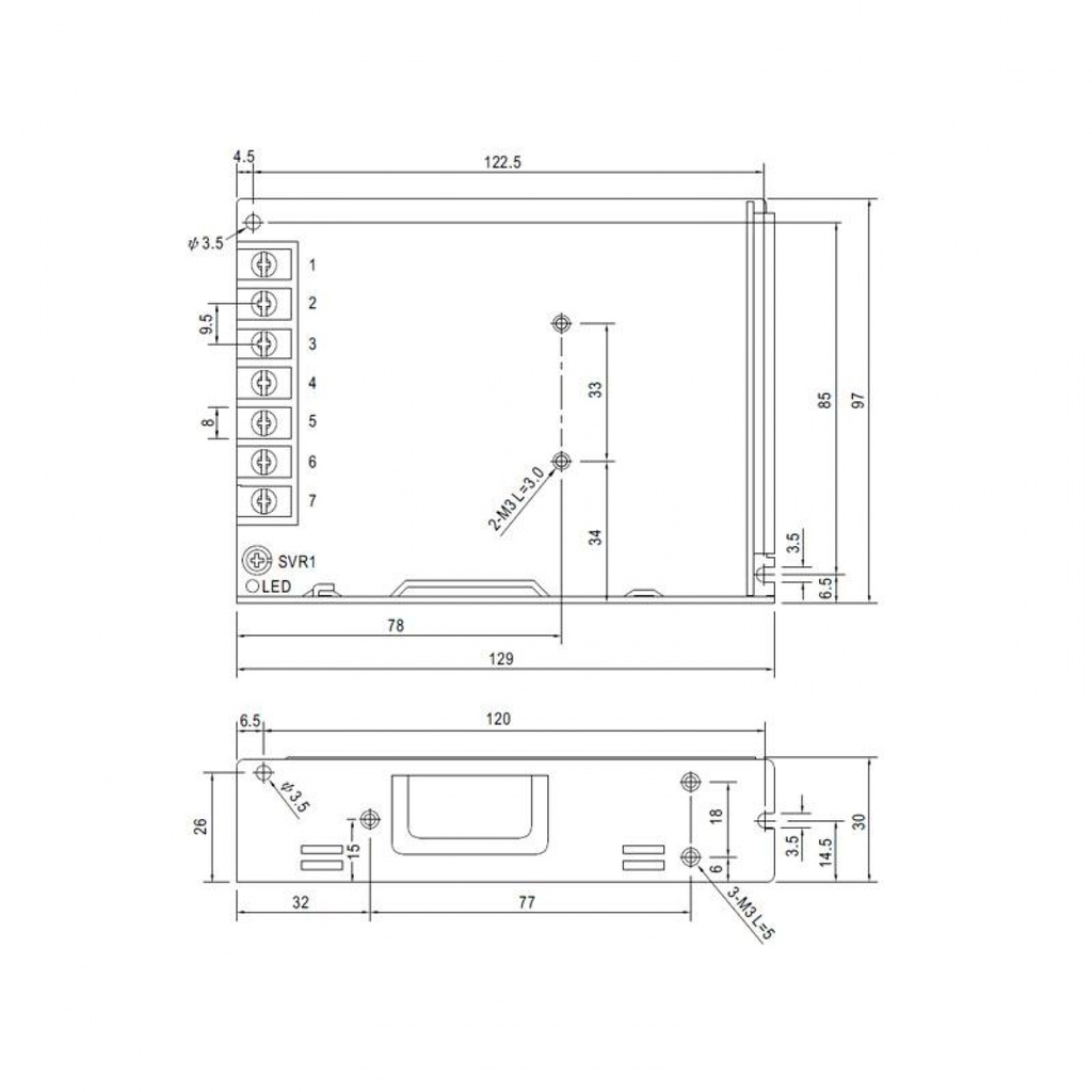 Fuente alimentación metálica 12V 8.3A 100W Mean Well. LRS-100-12