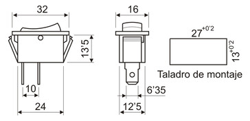 Interruptor basculante blanco 6A 250V faston. Mod. 11.140.I/F/B