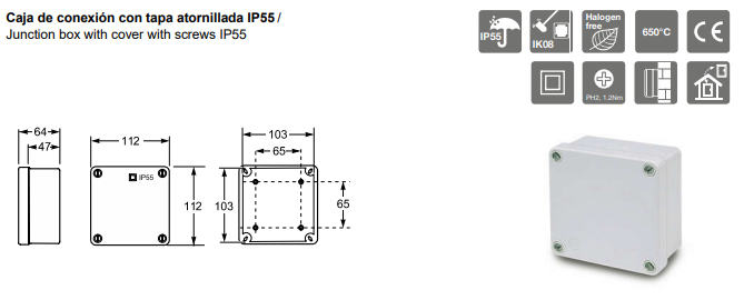 Caja estanca sin conos 100x100x55 Famatel. Mod. 3071