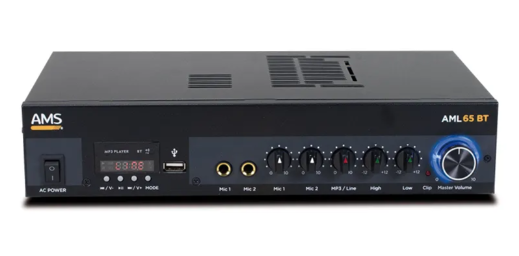 Amplificador/mezclador. 65W @ 4 Ohm. @ L100V. MP3. USB/Bluetooth/FM/SD. Mod. AML 65 BT