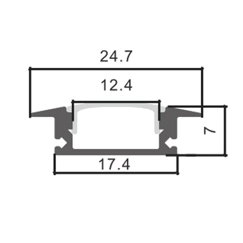 Perfil de Aluminio empotrar Sub Lacado negro - 2 Metros. Mod. LM3706
