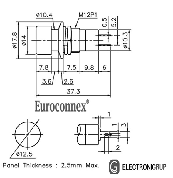 Interruptor pulsador OFF-ON negro 3A 125V. Mod. 1451N