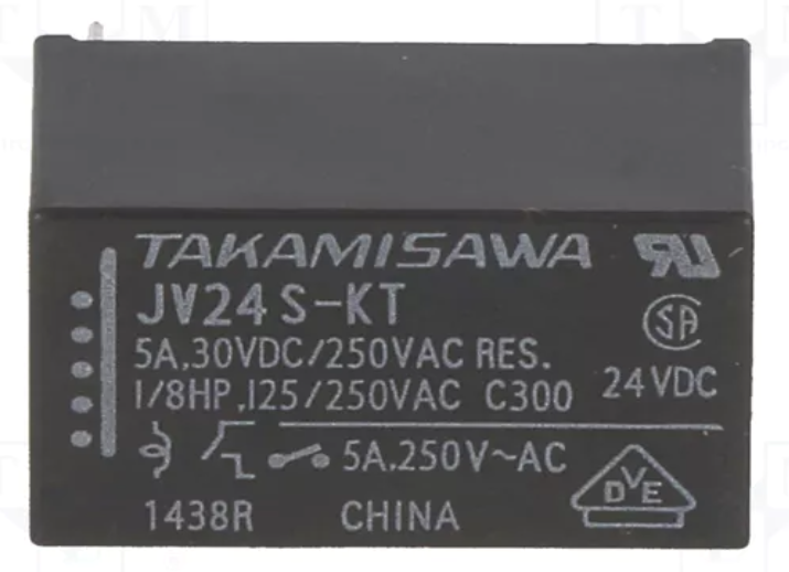Relé electromagnético 24VDC 1cto 5A 250VAC. Mod. JV-24S-KT