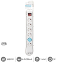 Base múltiple 6T + 2 USB + Int. (3x1.5mm) 1,4M Blanca. Mod. 100000001