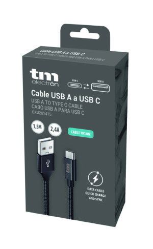 Conexión USB A a USB C para carga y transferencia de datos 2.4A Nylon 1.5M. Mod. CXU201415https://www.tmelectron.com/media/CXU201415-CAJA-300x486.jpg
