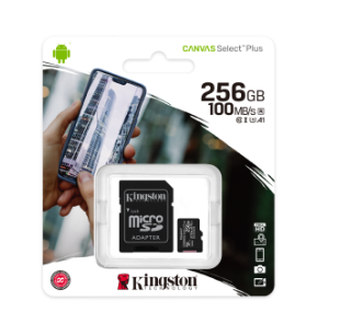 Tarjeta MicroSD + adaptador SD 256GB memoria flash KINGSTON. Mod. SDCS2/256GB