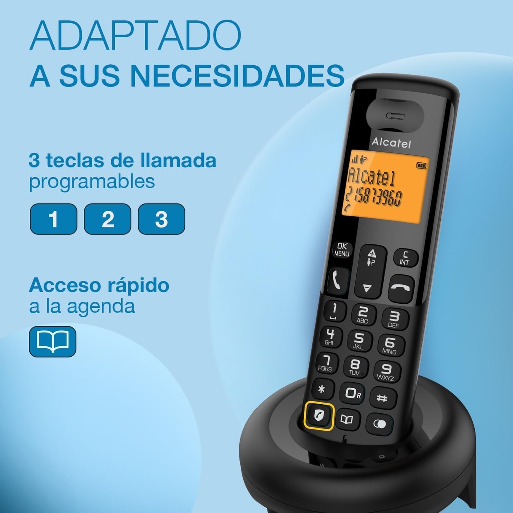 Teléfono Inalámbrico DECT Alcatel negro. Mod. E160
