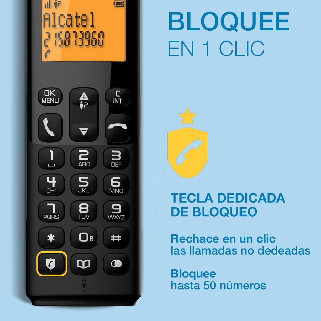 Teléfono Inalámbrico DECT Alcatel negro. Mod. E160