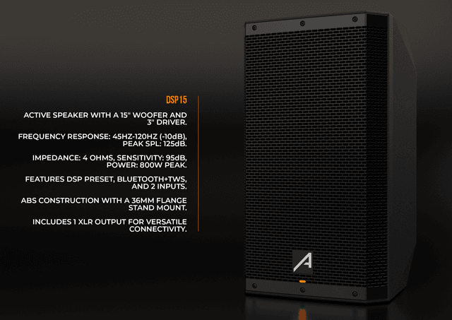 Altavoz activo 15" con DSP Bluetooth 800W Audibax. Mod. DSP15