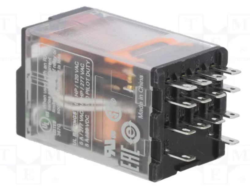 Relé electromagnético 48VAC 4PDT 6A Schneider. Mod. RXM4AB2E7