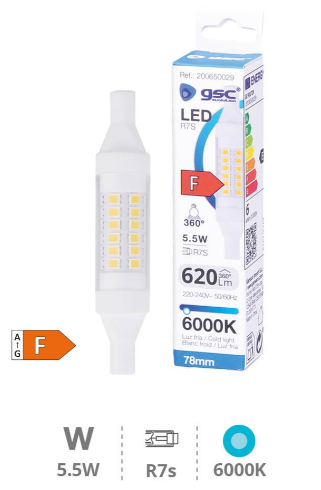 Bombilla lineal LED 78mm R7s 5,5W 6000K. Mod. 200650029