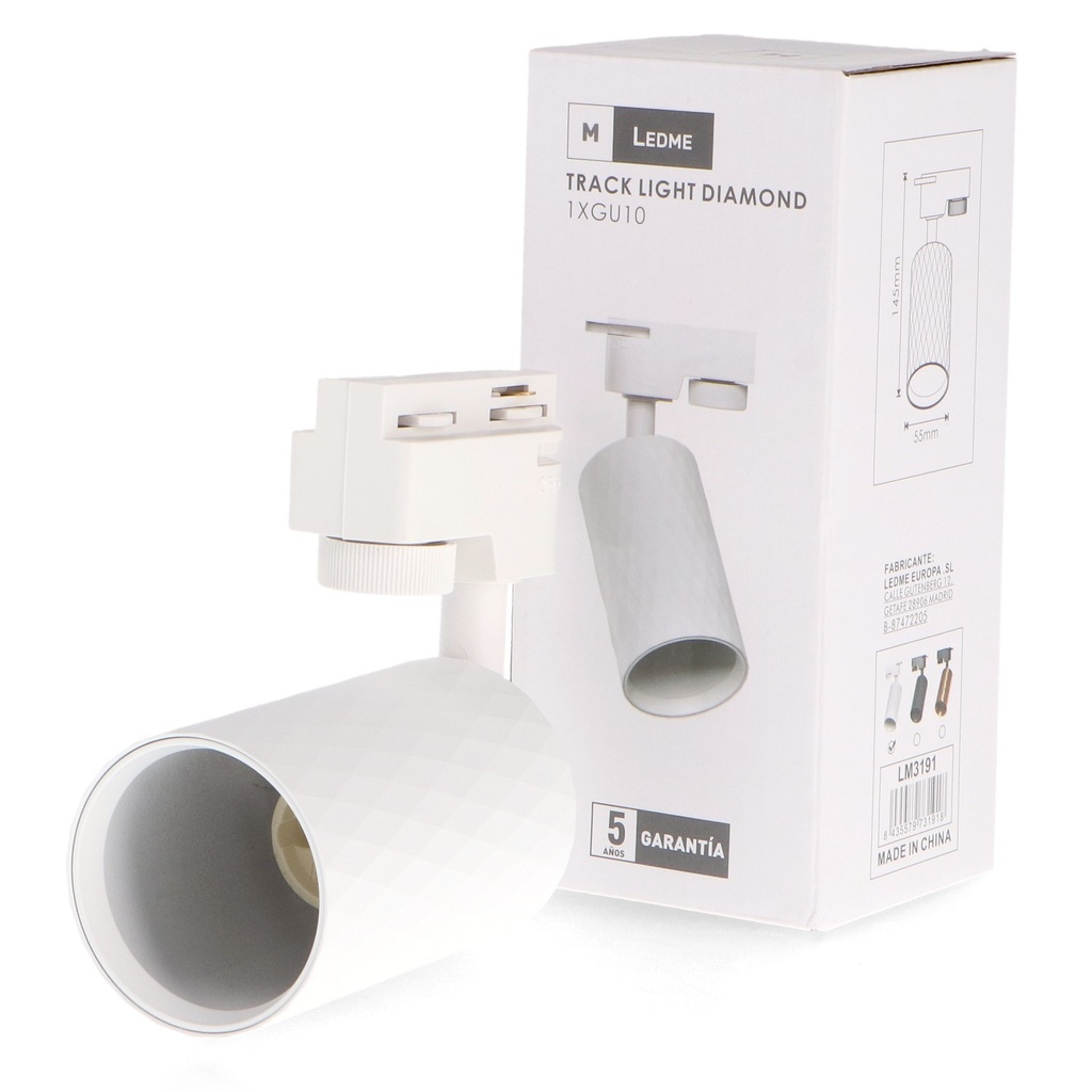 Foco Portalámparas Gu10 Para Carril White Diamond Monofásico. Mod. LM3191