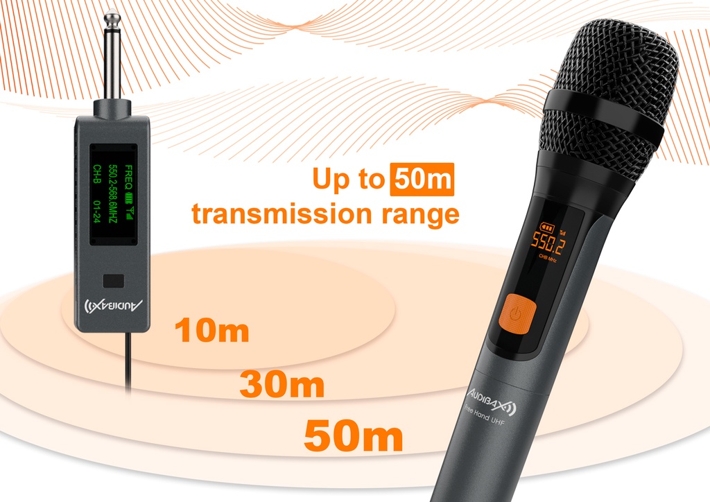 Micrófono de mano inalámbrico UHF Audibax. Mod. Missouri Free Hand UHF Black