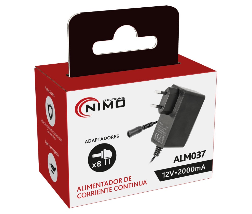 Alimentador electrónico 12V 2A multi clavija. Mod. ALM037