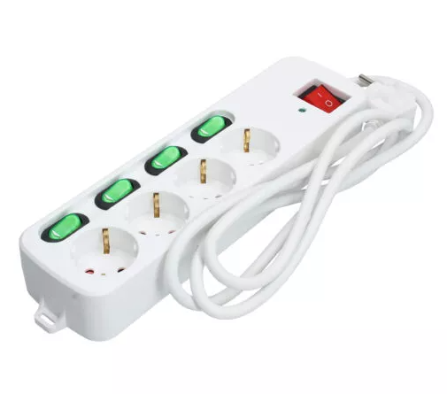 Base múltiple de alimentación 4 enchufes con interruptor individual blanca. Mod. TMUAD554