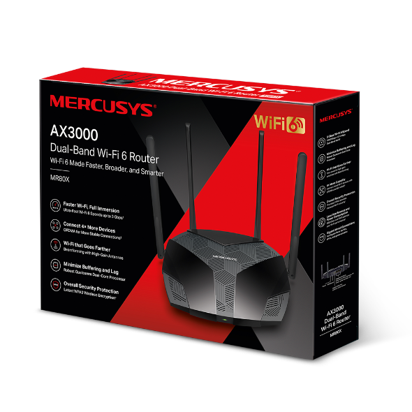 Router WiFi 6 3000Mbps dual band Mercusys. Mod. MR80X