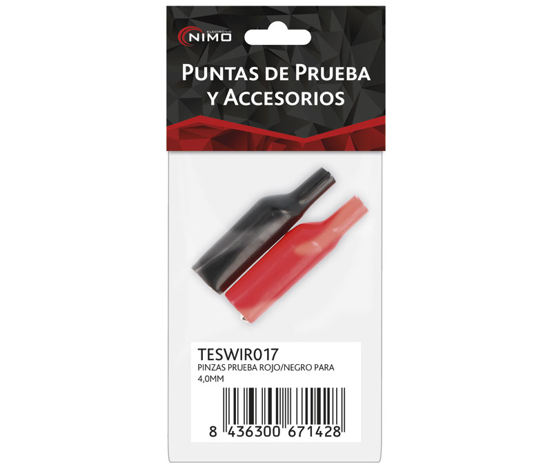 Pinzas de cocodrilo para puntas 4,0mm, Roja y Negra. Mod. TESWIR017