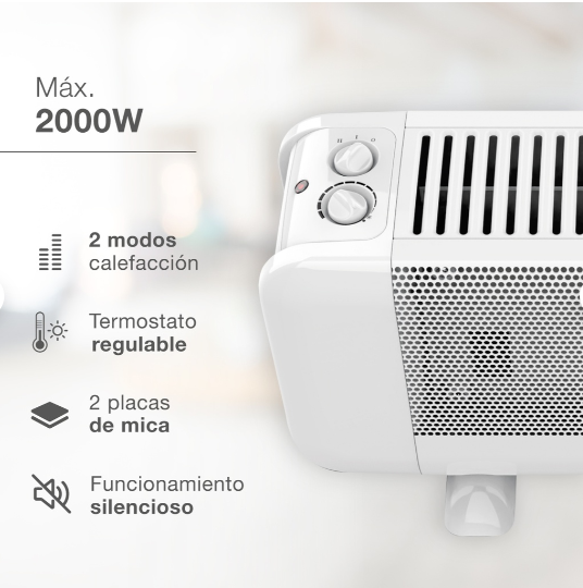 Radiador de mica Beloha Máx. 2000W Blanco. Mod. 301015013