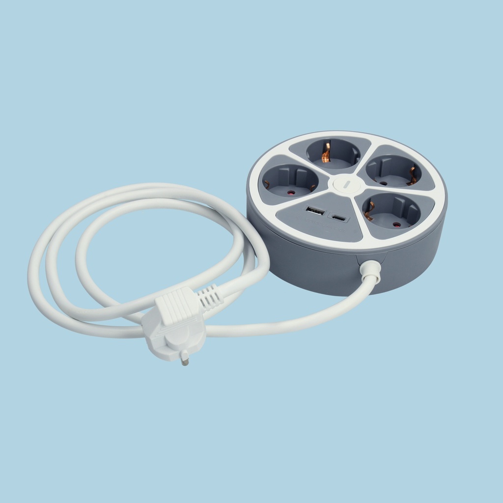 Base múltiple 4 tomas + USB + USB C 12W 1.5 metros. Mod. TMUAD554CB