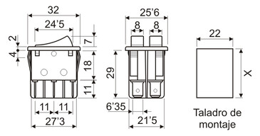 Interruptor unipolar doble tecla 16A 250V. Mod. 11410.ILL/NVV