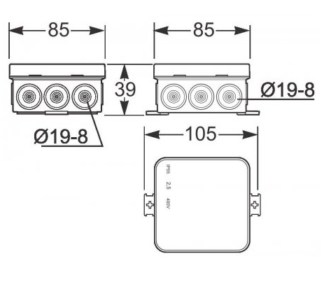 Caja estanca IP55 85x85X39mm Minibox Famatel. Mod. 3052