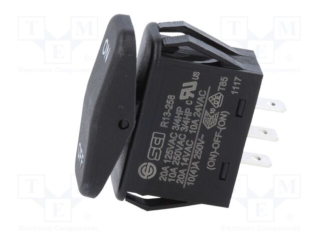 Interruptor 3 posiciones con retorno (ON)-OFF-(ON) 10A 250V. Mod. R13-258I-01-BB-9