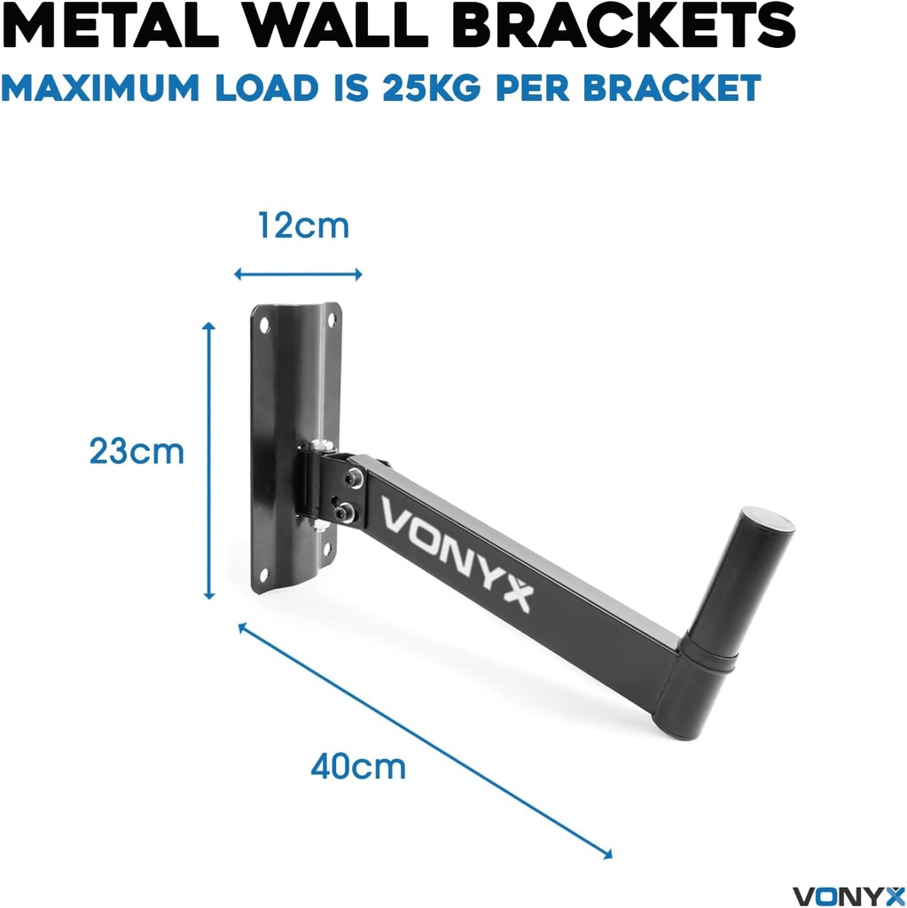 Pareja de Soportes metálicos para Altavoz en Pared 25kg Vonyx. Mod. WMS-02