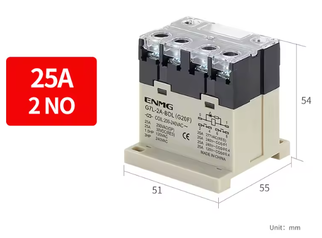 Relé de alta potencia 230VAC 2 ctos 25A G7L-2A. Mod. G7L-2A-BDL