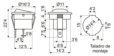 Interruptor redondo luminoso empotrable basculante rojo 250V 6A. Mod. 0946L