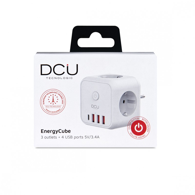 Adaptador regleta Cubo 3 tomas + 4 USB 5V/3.4V. Mod. 37400120