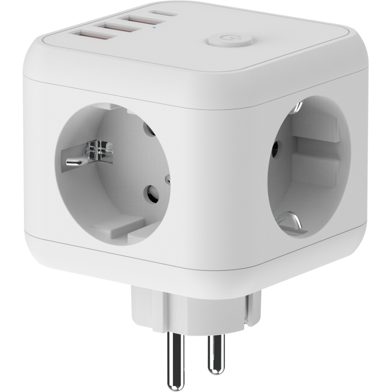 Adaptador regleta Cubo 3 tomas + 4 USB 5V/3.4V. Mod. 37400120