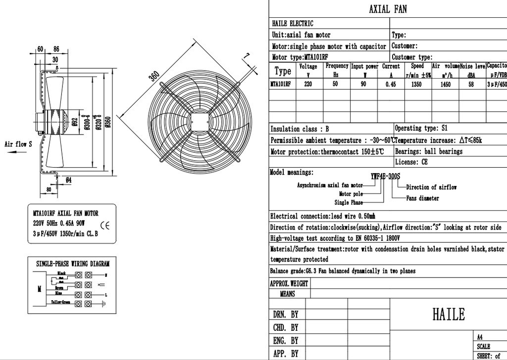 Ventilador Rotor Externo 300 Ø Aspirante 220V. Mod. MTA101RF