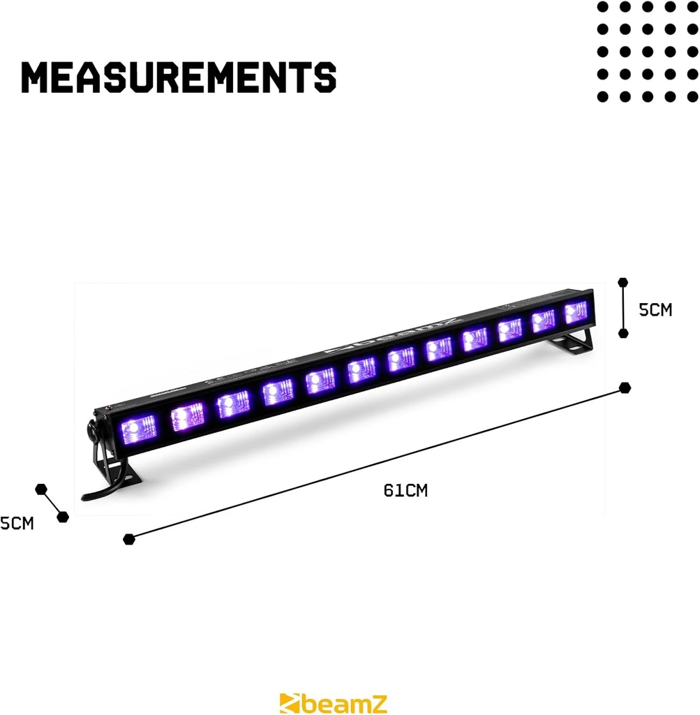Barra de luz Ultravioleta UV 12 LEDs de 3W BeamZ. Mod. BUV123