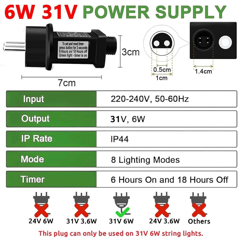 Enchufe alimentador guirnalda IP44 2 pin 31V. Mod.