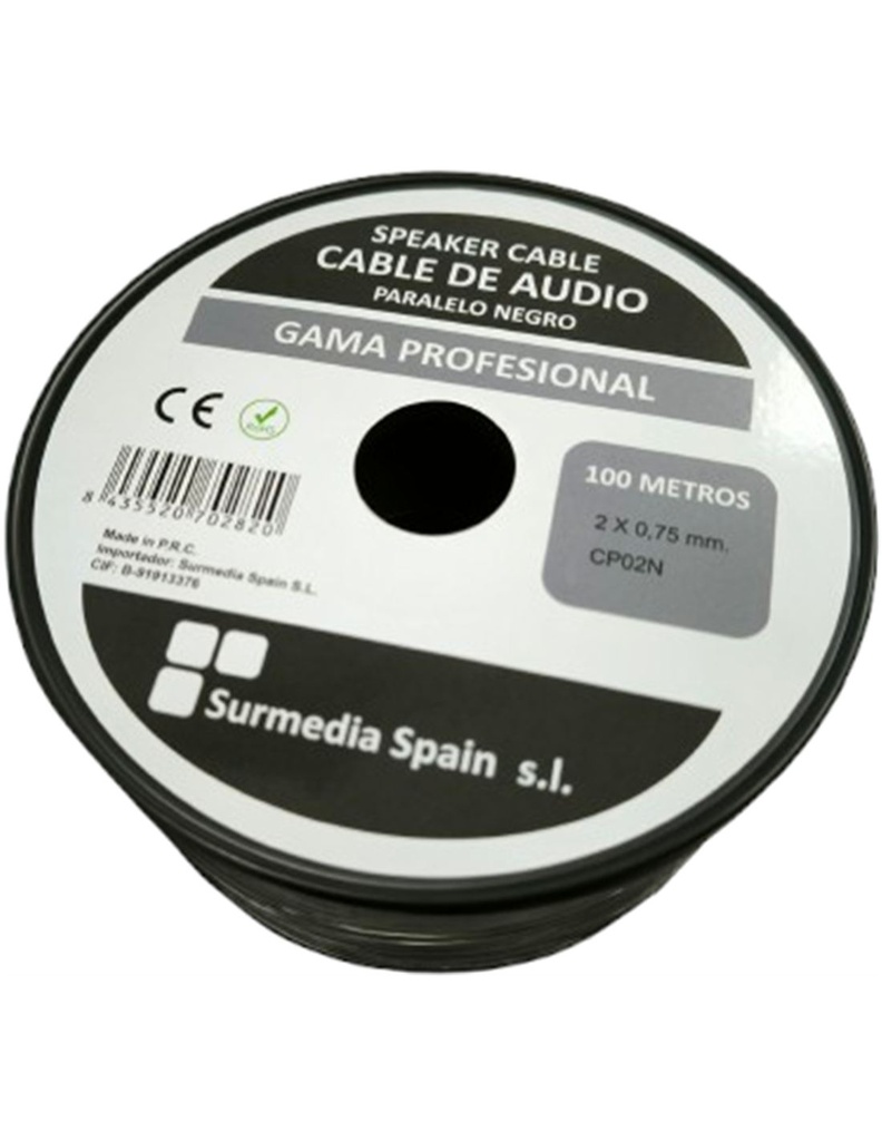 Cable para altavoz paralelo Negro 2X0.75MM. Mod. CP02N