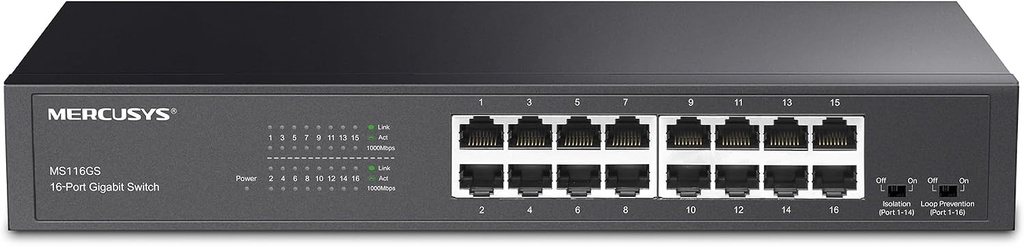Switch 16 puertos Gigabit Ethernet (10/100/1000) Mercusys. Mod. MS116GS