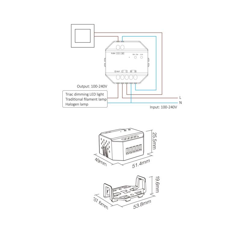 Controlador regulador LED 220V Triac MiBoxer. Mod. TRI-C1