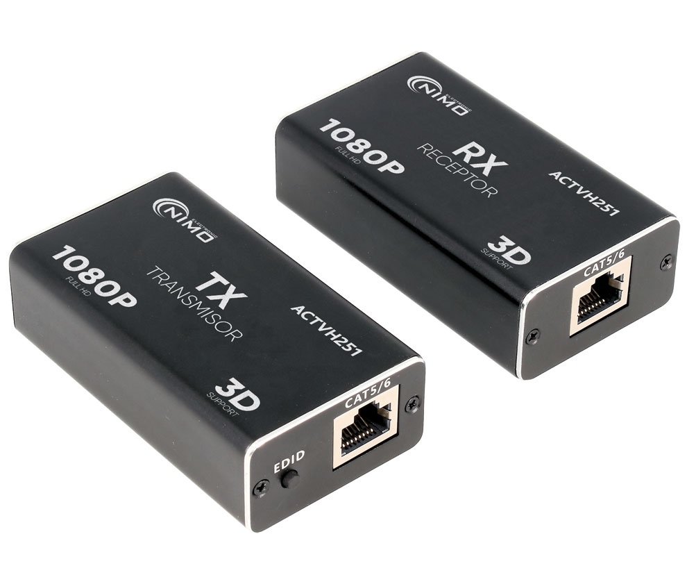 Prolongador activo de señales HDMI por 1 RJ45. UTP/FTP Cat6 o Cat.7 hasta 50m. Mod. ACTVH251