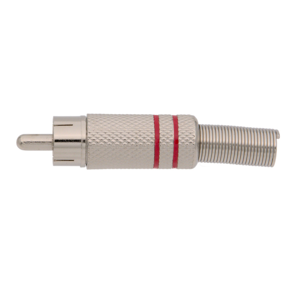 Conector RCA macho aéreo níquel rojo 6mm. Mod. 1022