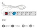 Base múltiple 6T + 2 USB + Int. (3x1.5mm) 1,4M Blanca. Mod. 100000001