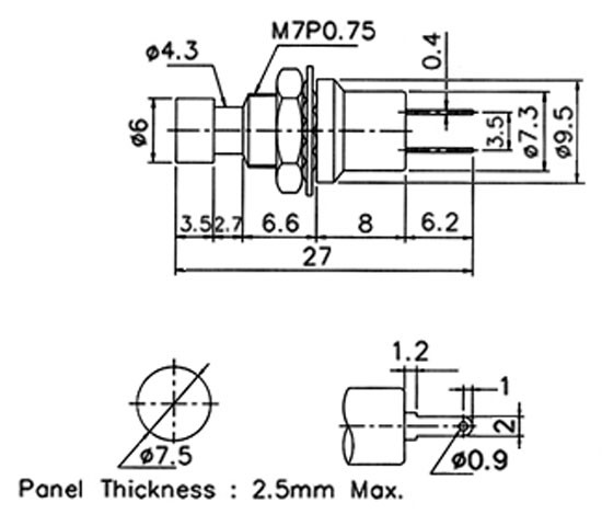 [1126NELE] PULSADOR MINI, 125V. 1A, NORMALMENTE CERRADO, COLOR NEGRO. Mod. 1126N