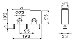 Microinterruptor sin palanca soldar. Mod. 2653