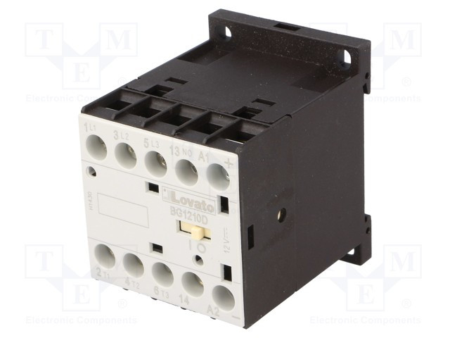 [11BG1210D012TME] Contactor 3 polos + 1NO 12VDC 12A Lovato. Mod. 11BG1210D012