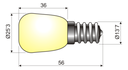 Lamparita a rosca E14 230 V 15 W Electro DH. Para iluminación de frigoríficos y escaparates Mod. 12.640/15